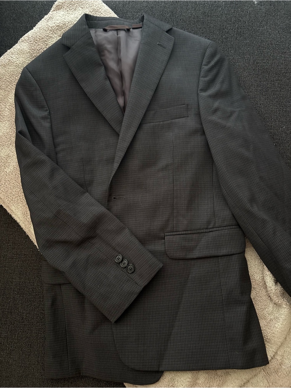 Women’s Charcoal Gray Patterned Blazer - Classic Single-Breasted Jacket